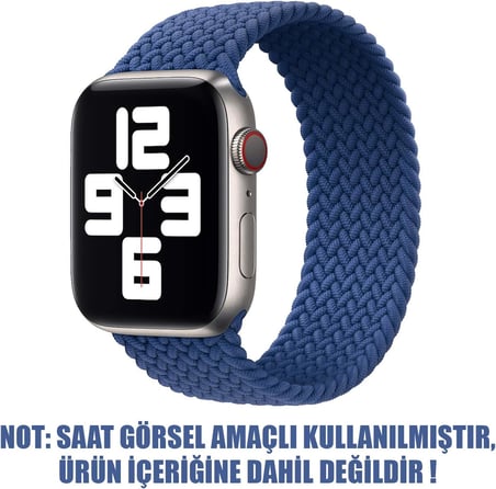 Apple Watch SE 44mm için Kordon, (Large Size, 160mm) Knitted Fabric Single Loop Mavi [Watch SE 44mm ile Uyumlu Kordon - Mavi]