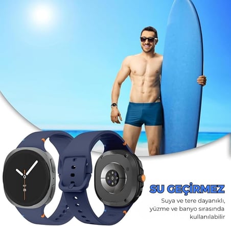 Samsung Galaxy Watch 8 / Watch 8 Classic (40mm/44mm/46mm) Uyumlu Premium Yumuşak Silikon Spor Kordon + Kolay Uygulama Aparatlı 9H Tempered Glass Ekran Koruyucu Seti