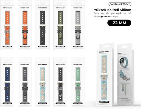 22mm Huawei Watch GT6/GT6 Pro/GT5/GT5 Pro/GT4/Watch 4 Pro/GT3/GT3 Pro/GT2/GT2 Pro 46mm Uyumlu Premium Çift Renkli Yumuşak Silikon Spor Kordon - Esnek, Su Geçirmez