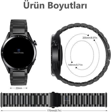 Huawei Watch GT5 Pro 46mm/GT5 46MM/ GT4 46mm/GT4 Pro 46mm/GT3 46mm/GT3 Pro 46mm/GT2 46mm/GT2 Pro 46mm için Kordon Paslanmaz Çelik Kordon Kordon Kopma Karşıtı 22mm Kordon