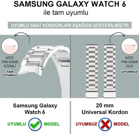 Samsung Galaxy Watch 4 44mm Solid Steel Kordon (Samsung Galaxy Watch 4 44mm ile Uyumlu Kordon, Akıllı Saat Kayışı)