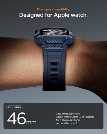 Apple Watch 46mm Seri 11/10 ile Uyumlu Kılıf & Kordon Kayış Rugged Armor Pro 2 Navy Blue - ACS10505