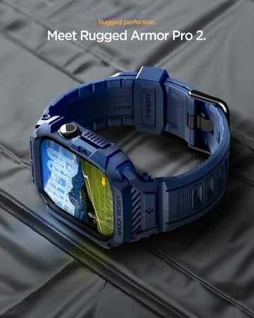 Apple Watch 46mm Seri 11/10 ile Uyumlu Kılıf & Kordon Kayış Rugged Armor Pro 2 Navy Blue - ACS10505