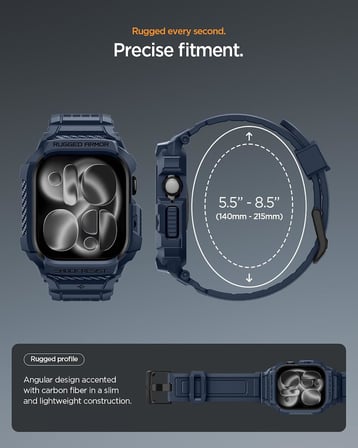 Apple Watch 46mm Seri 11/10 ile Uyumlu Kılıf & Kordon Kayış Rugged Armor Pro 2 Navy Blue - ACS10505