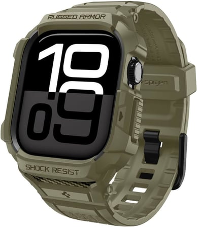 Apple Watch 46mm Seri 11/10 ile Uyumlu Kılıf & Kordon Kayış Rugged Armor Pro 2 Vintage Khaki - ACS10507