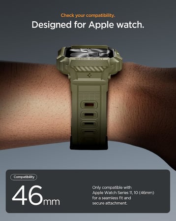Apple Watch 46mm Seri 11/10 ile Uyumlu Kılıf & Kordon Kayış Rugged Armor Pro 2 Vintage Khaki - ACS10507