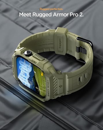 Apple Watch 46mm Seri 11/10 ile Uyumlu Kılıf & Kordon Kayış Rugged Armor Pro 2 Vintage Khaki - ACS10507