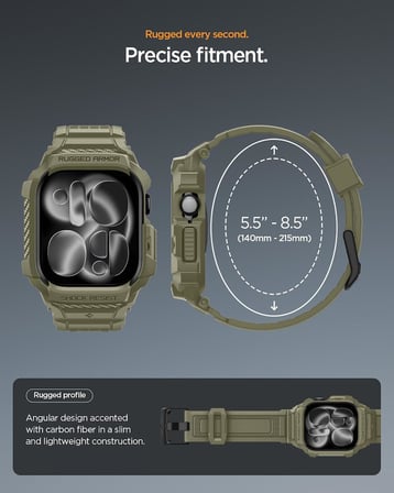 Apple Watch 46mm Seri 11/10 ile Uyumlu Kılıf & Kordon Kayış Rugged Armor Pro 2 Vintage Khaki - ACS10507