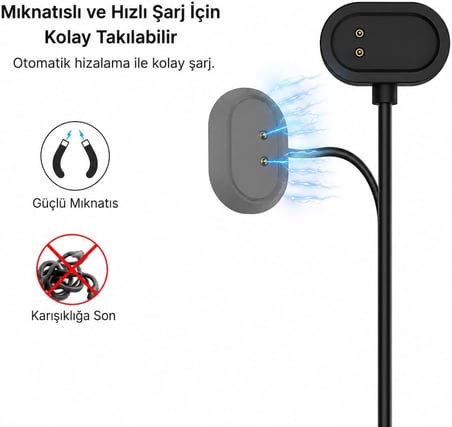 Realme Band 2 ile Uyumlu 1 Metre USB Manyetik Şarj Kablosu, Akıllı Bileklik Şarj Kablosu, Güçlü Manyetik Bağlantı, Dayanıklı ve Esnek Kablo, Siyah