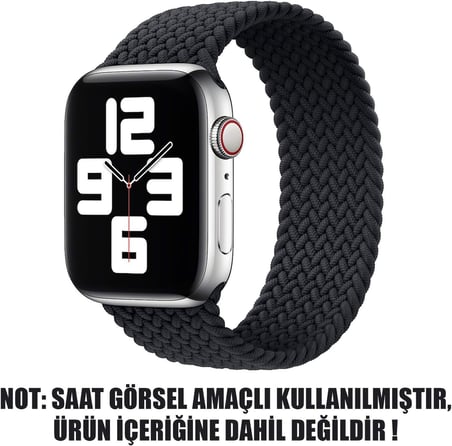 Apple Watch Series 7 45mm için Kordon, (Medium Size, 147mm) Braided Solo İlmik Kayış Siyah [Watch Series 7 45mm ile Uyumlu Kordon - Siyah]