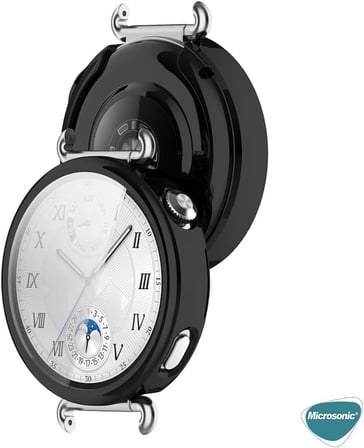 Huawei Watch GT 6 41mm Kılıf Ekranı Tam Kaplayan 360 Full Round Soft Silicone Siyah [Watch GT 6 41mm ile Uyumlu Kılıf - Siyah]