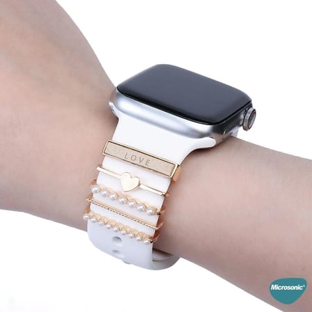 Apple Watch 11 42mm için Kordon Süsü Charm Love Hamsa [Watch Series 11 42mm ile Uyumlu Kordon - Gold]