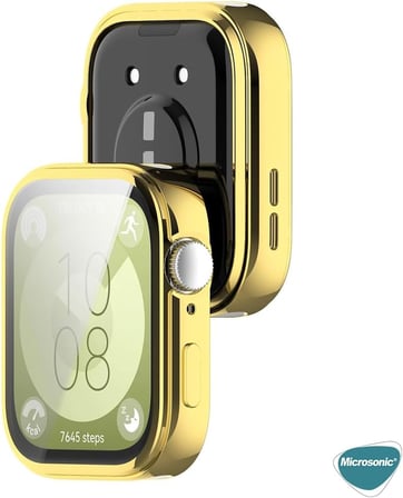 Huawei Watch Fit 3 için Kılıf 360 Full Round Soft Silicone Gold [Watch Fit 3 ile Uyumlu Kılıf - Gold]