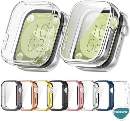 Huawei Watch Fit 3 için Kılıf 360 Full Round Soft Silicone Gold [Watch Fit 3 ile Uyumlu Kılıf - Gold]