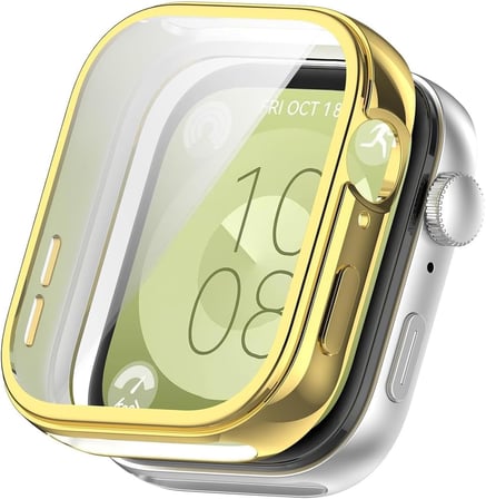Huawei Watch Fit 3 için Kılıf 360 Full Round Soft Silicone Gold [Watch Fit 3 ile Uyumlu Kılıf - Gold]
