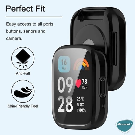 Xiaomi Redmi Watch 3 Active için Kılıf 360 Full Round Soft Silicone Şeffaf [Redmi Watch 3 Active ile Uyumlu Kılıf - Şeffaf]