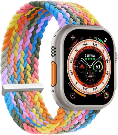 Apple Watch Series 9 45mm için Kordon, (Large Size, 160mm) Knitted Fabric Single Loop Gökkuşağı [Watch Series 9 45mm ile Uyumlu Kordon - Gökkuşağı]