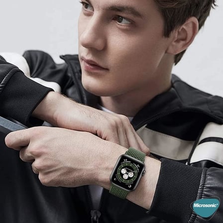 Apple Watch Series 9 45mm için Kordon Knitted Fabric Loop Kırmızı [Watch Series 9 45mm ile Uyumlu Kordon - Kırmızı]