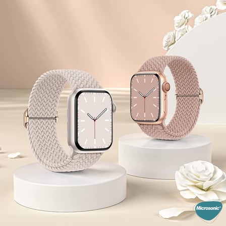 Apple Watch Series 9 45mm için Kordon Knitted Fabric Loop Kırmızı [Watch Series 9 45mm ile Uyumlu Kordon - Kırmızı]