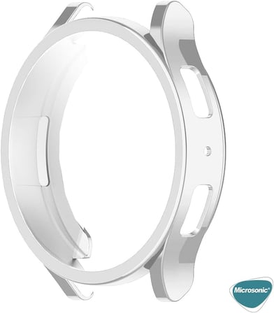 Samsung Galaxy Watch 6 40mm için Kılıf Ekranı Tam Kaplayan 360 Full Round Soft Silicone Gümüş [Galaxy Watch 6 40mm ile Uyumlu Kılıf - Gümüş]