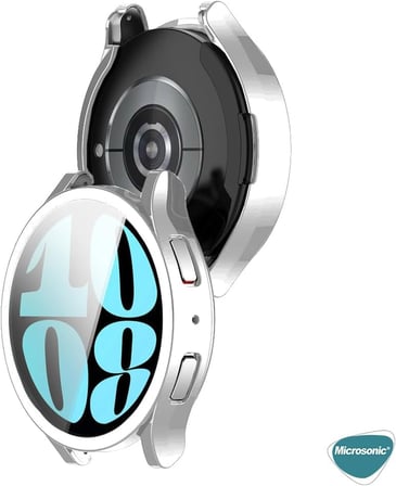 Samsung Galaxy Watch 6 40mm için Kılıf Ekranı Tam Kaplayan 360 Full Round Soft Silicone Gümüş [Galaxy Watch 6 40mm ile Uyumlu Kılıf - Gümüş]