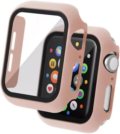 Apple Watch uyumlu 360 Derece Koruma Watch Seri 1 2 3 4 5 6 7 8 SE Ultra 38mm 40mm 42mm 44mm Kasa ve Ekran Koruyucu (38mm Pembe)