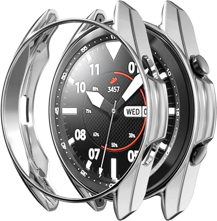 Samsung Galaxy Watch 3 ile uyumlu 41 mm (Önü Açık) Wafture Silikon Çerçeve Kılıf Watch 3 ile uyumlu 41 mm Akıllı Saat Kılıf Şeffaf (Gümüş)