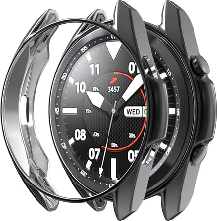 Samsung Galaxy Watch 3 ile uyumlu 41 mm (Önü Açık) Wafture Silikon Çerçeve Kılıf Watch 3 ile uyumlu 41 mm Akıllı Saat Kılıf Şeffaf (Gümüş)