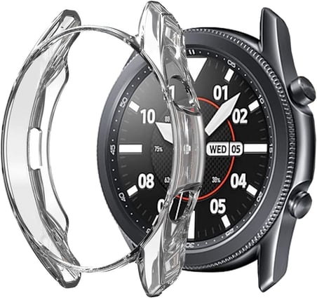 Samsung Galaxy Watch 3 ile uyumlu 41 mm (Önü Açık) Wafture Silikon Çerçeve Kılıf Watch 3 ile uyumlu 41 mm Akıllı Saat Kılıf Şeffaf (Gümüş)