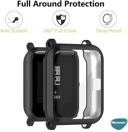 Amazfit Bip için Kılıf 360 Full Round Soft Silicone Siyah [Bip ile Uyumlu Kılıf - Siyah]