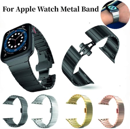 Apple Watch Tüm Seriler ile Uyumlu Balıksırtı Baklalı Paslanmaz Çelik Kordon (38-40-41 mm Gold)