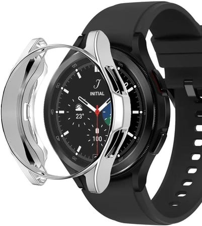 Samsung Galaxy Watch 4 Classic 42mm için Kılıf 360 Full Round Soft Silicone Gümüş [Galaxy Watch 4 Classic 42mm ile Uyumlu Kılıf - Gümüş]
