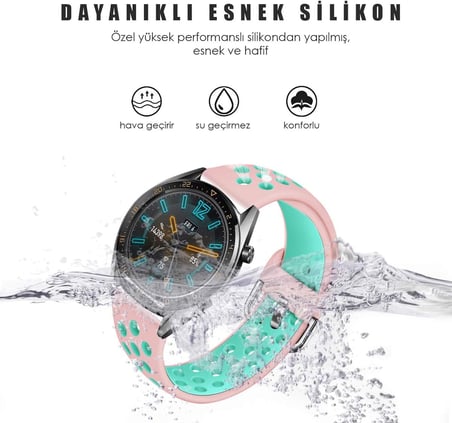 Huawei Watch GT2 Pro Rainbow Sport Band için Kordon Açık Pembe Turkuaz