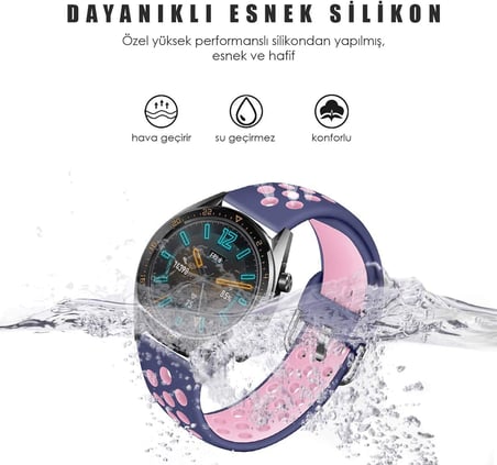 Huawei Watch GT 2e Rainbow Sport Band için Kordon Lacivert Pembe