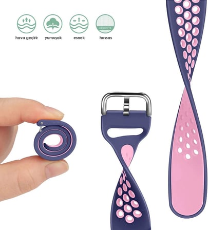 Huawei Watch GT 2e Rainbow Sport Band için Kordon Lacivert Pembe
