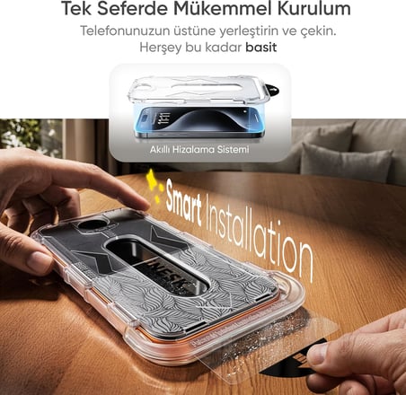 iPhone 17 için (Düz Model) ve 16 PRO için Hizalama Aparatlı Takılırken Camın Altında Kesinlikle Toz Bırakmayan Darbelere Karşı Ekstra Güçlü HD Ekran Koruyucu Cam (Kolay Kurulum, 17 ve 16 PRO)