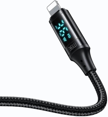 Ca-1030 36W Type-C To Lightning Dijital Göstergeli Data-Şarj Kablosu 1.2M, Siyah