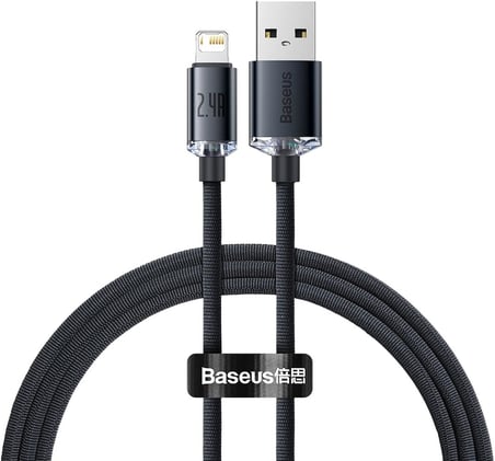 Crystal Shine Hızlı Şarj Kablosu, Lightning – 1.2m, iPhone Uyumlu, Güçlendirilmiş Yapı, Dayanıklı ve Hızlı Veri Aktarımı, Siyah