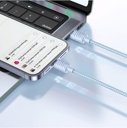 CA-3661 Crystal Serisi Type-c to Lightning 36W PD Hızlı Şarj ve Veri Aktarım Örgü Kablo Mavi 1.2 Metre