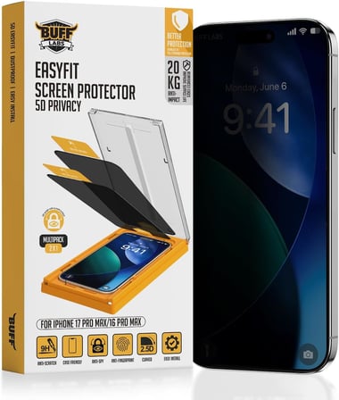 5D Privacy EasyFit 2 Adet Kolay Uygulama Aparatlı Ekran Koruyucu Temperli Hayalet Ekran Cam (iPhone 17 Pro Max / iPhone16 Pro Max)