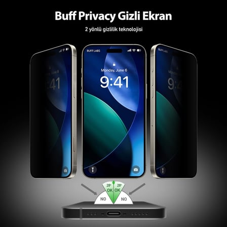 5D Privacy EasyFit 2 Adet Kolay Uygulama Aparatlı Ekran Koruyucu Temperli Hayalet Ekran Cam (iPhone 17 Pro Max / iPhone16 Pro Max)