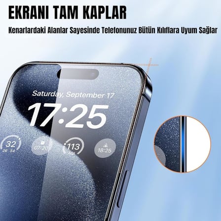 Apple iPhone 17e /iPhone 16e /iPhone 13/ iPhone 13 Pro/iPhone 14 İle Uyumlu Hizalama Aparatlı ve Takılırken Cam Altında Toz Bırakmaz Darbelere Karşı Ekstra Güçlü Ekran Koruyucu Cam