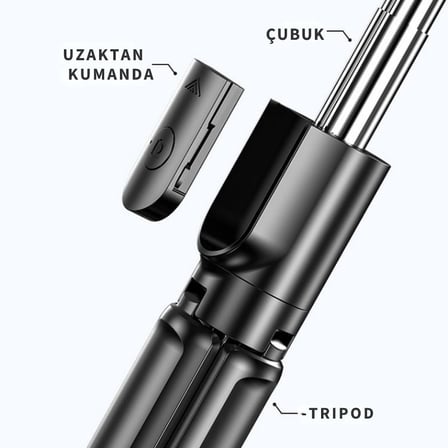 Selfie Çubuğu Tripod – 3’ü 1 Arada Bluetooth Uzaktan Kumandalı Telefon Tutucu, 360° Döner Başlık, iOS & Android Uyumlu, Vlog YouTube TikTok Video Çekimi için Hafif Tripod