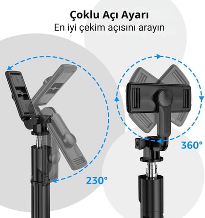 Selfie Çubuğu Tripod – 3’ü 1 Arada Bluetooth Uzaktan Kumandalı Telefon Tutucu, 360° Döner Başlık, iOS & Android Uyumlu, Vlog YouTube TikTok Video Çekimi için Hafif Tripod
