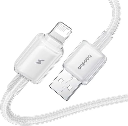 Crystal USB-A to Lightning Hızlı Şarj Kablosu 2.4A, 1m, iPhone ve iPad Uyumlu, 480Mbps Veri Aktarımı, Örgülü Dayanıklı Kablo, Beyaz