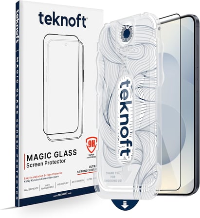 Samsung Galaxy S25 ile Uyumlu Otomatik Hizalama Aparatlı Takılırken Toz Toplama Özellikli Ekstra Güçlendirilmiş Lazer Kesim Ekran Koruyucu Kırılmaz Cam (Galaxy S25)