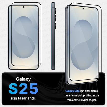 Samsung Galaxy S25 ile Uyumlu Otomatik Hizalama Aparatlı Takılırken Toz Toplama Özellikli Ekstra Güçlendirilmiş Lazer Kesim Ekran Koruyucu Kırılmaz Cam (Galaxy S25)