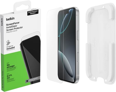 ScreenForce InvisiGlass iPhone 17 Pro koruyucu folyo, ekran koruyucu, çizilmez, konumlandırma kılıflı ekran koruyucu, kabarcıksız takma, kılıflar için uygun, geri dönüştürülmüş koruyucu cam