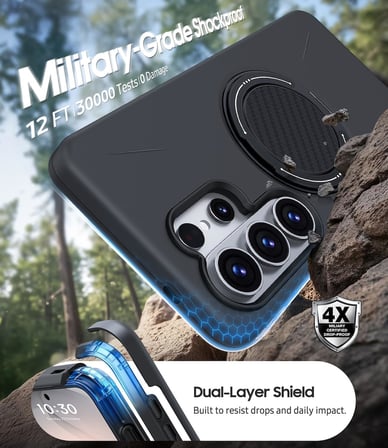 [Mag-Forge] Samsung Galaxy S26 Ultra için Kılıf 360° Dönebilen Standlı [MagSafe ile Uyumlu] S26 Ultra Koruyucu Güçlü Manyetikli PC+TPU Darbelere Dayanıklı Samsung S26 Ultra Kılıf (Siyah)