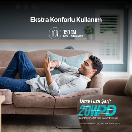 AlumiCable USB-C - Lightning Hızlı Şarj Kablosu 150cm